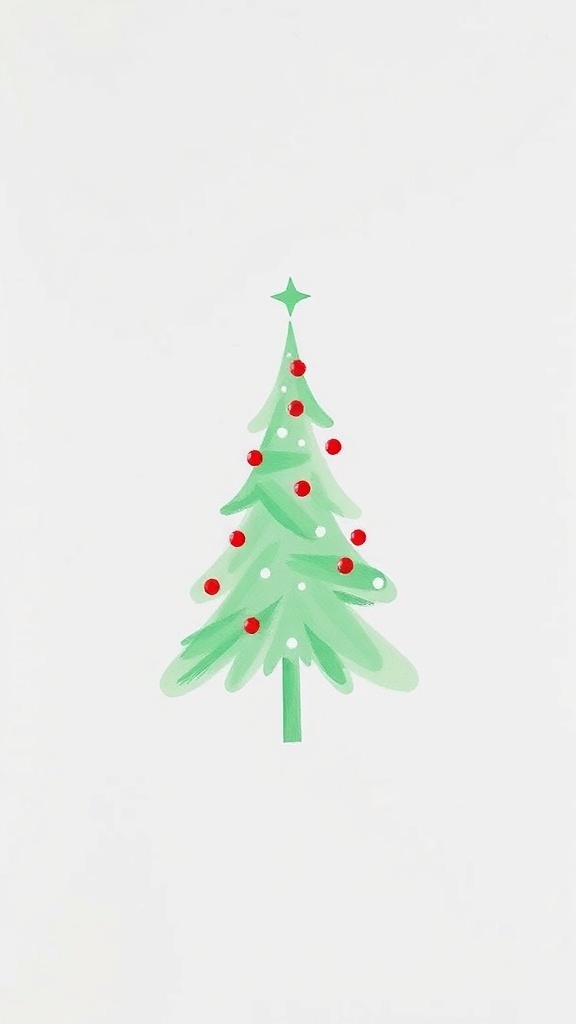 Minimalist Christmas Painting Ideas Minimalist Christmas tree painting with green outline and red ornaments on white background.